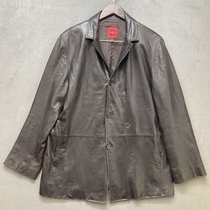 Cole Haan Brown Lambskin Leather Button Front Lined Coat Jacket L Pockets EUC